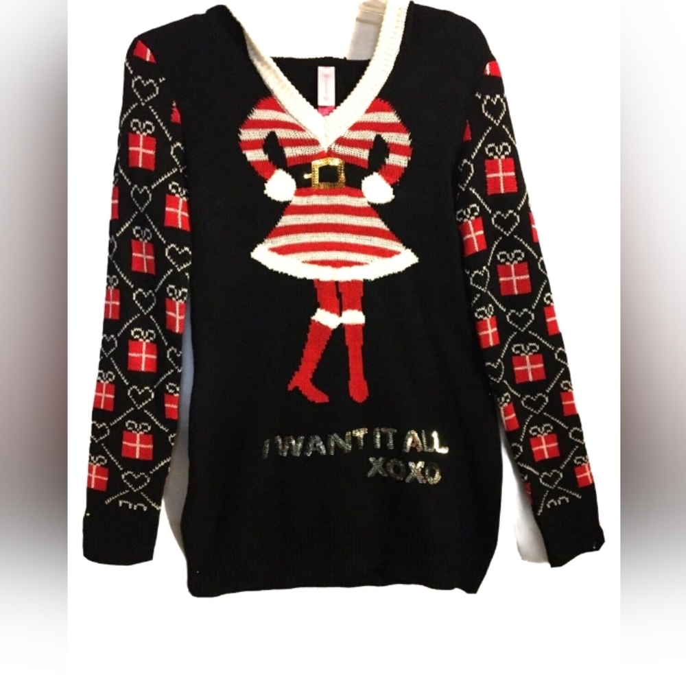 ****I Want It All Christmas Hoodie Sweater Selfie GIRL junior XS Size 1